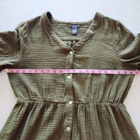 Chelsea and Theodore Moss Green 100% Cotton Double Gauze Midi Dress Size L - Picture 14 of 17